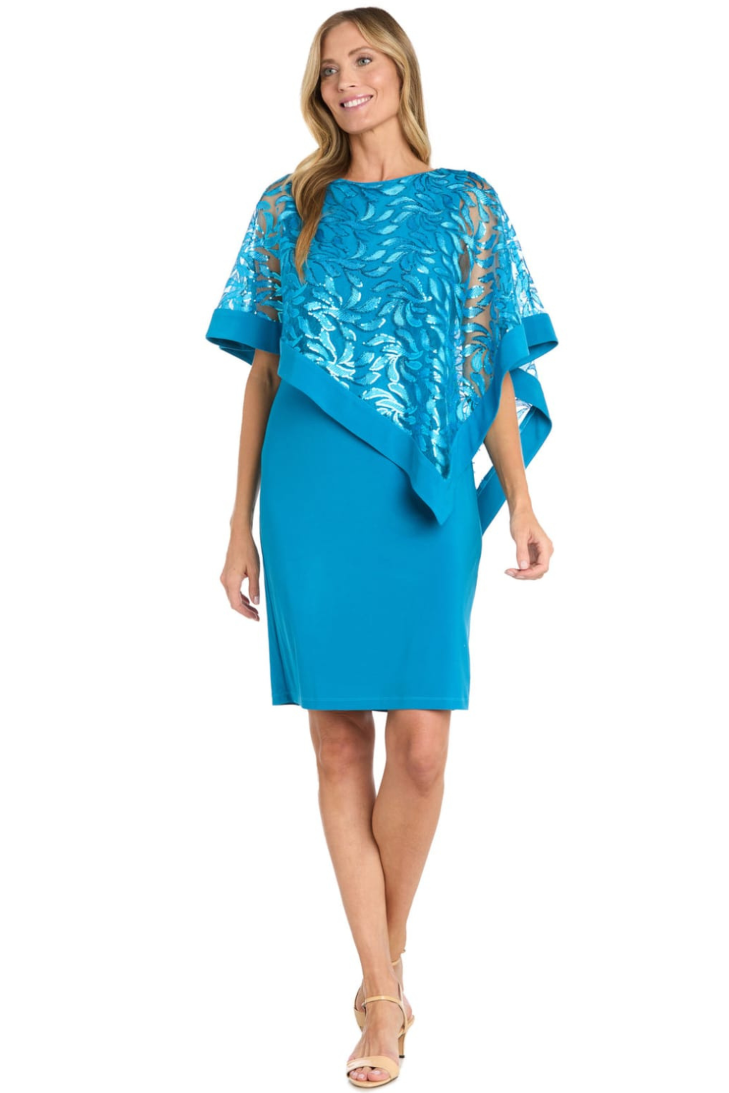 R&M Richards Sequined Mesh Poncho Dress