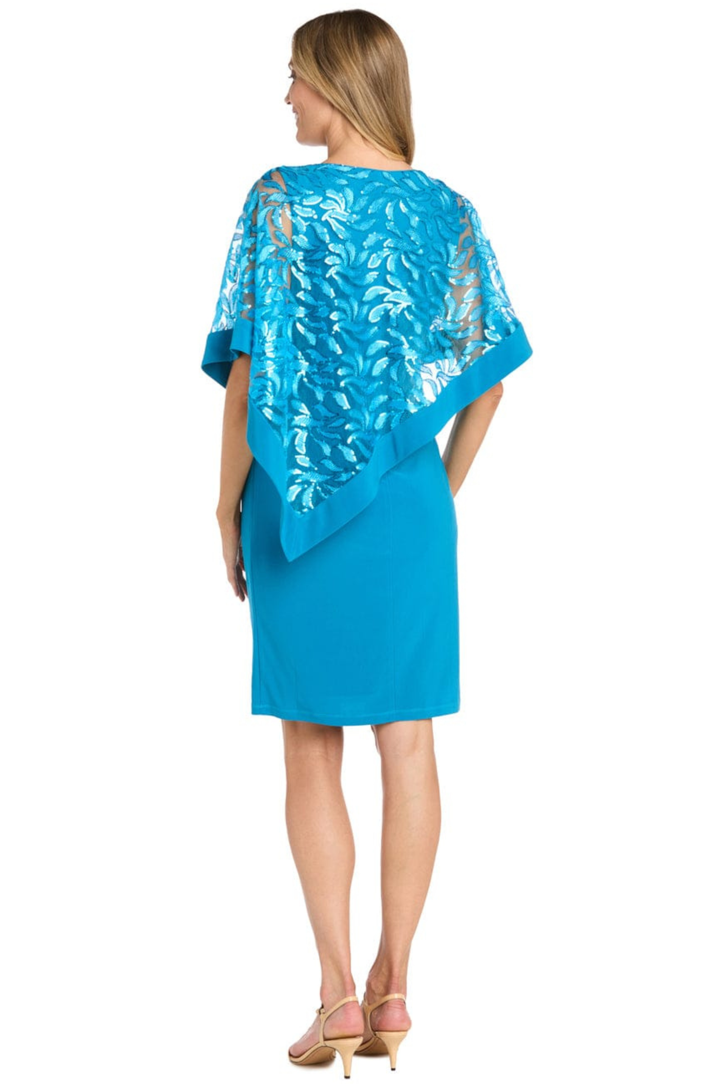 R&M Richards Sequined Mesh Poncho Dress