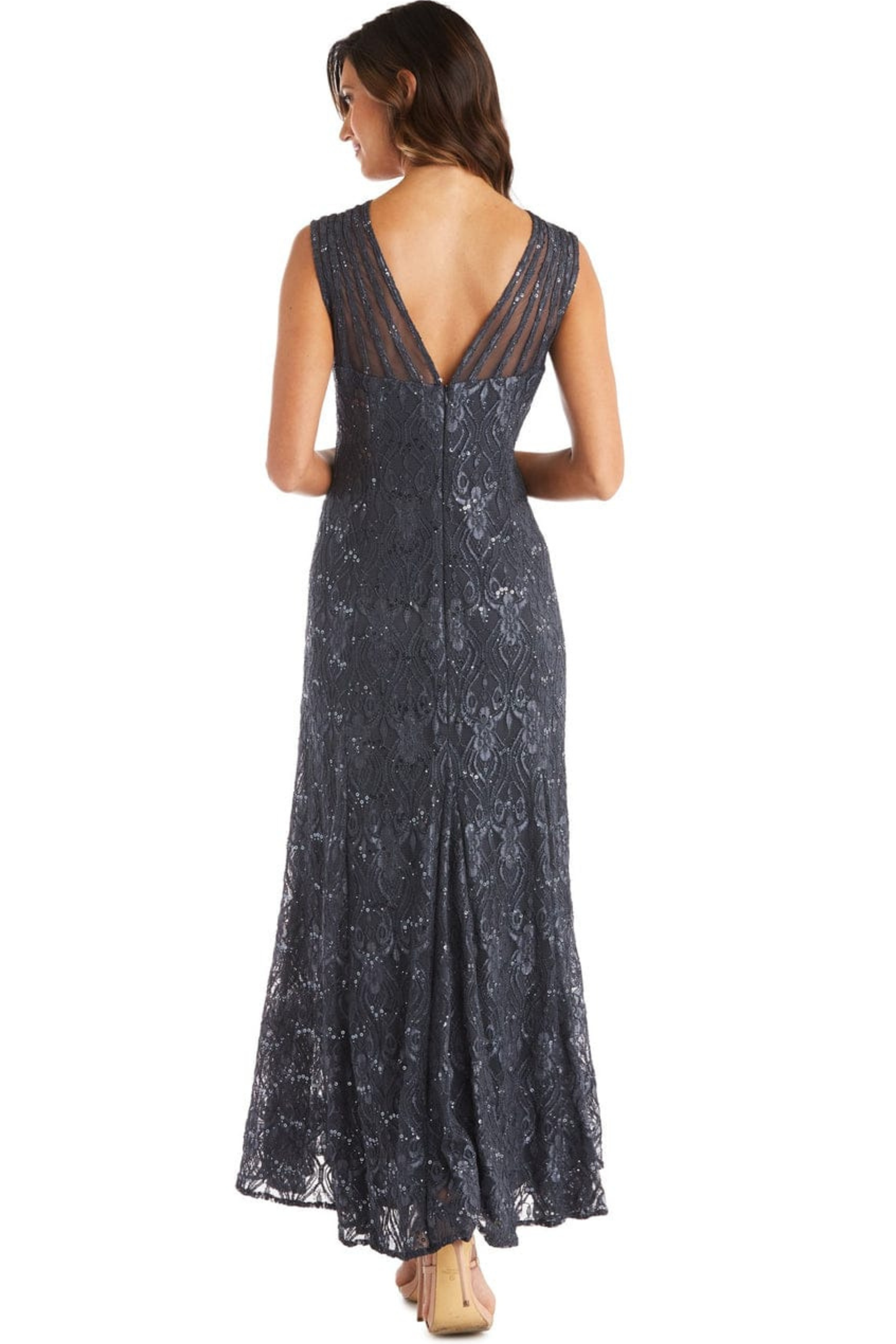 R&M Richards Sequin Lace Illusion Yoke Evening Dress