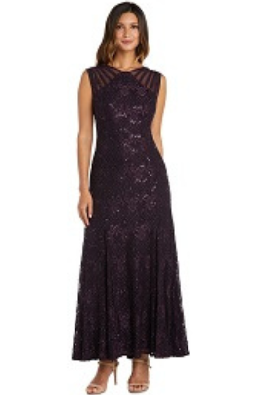 R&M Richards Sequin Lace Illusion Yoke Evening Dress
