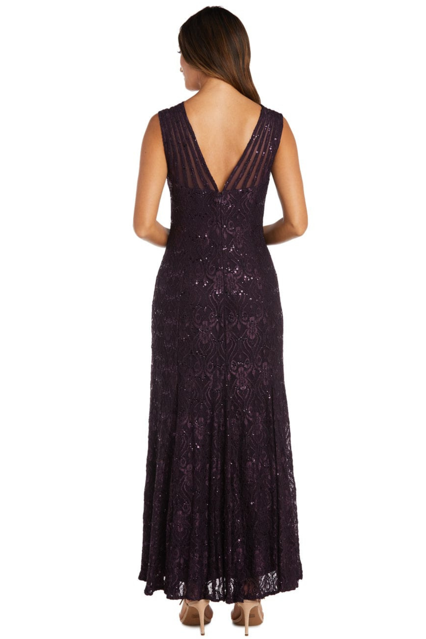 R&M Richards Sequin Lace Illusion Yoke Evening Dress