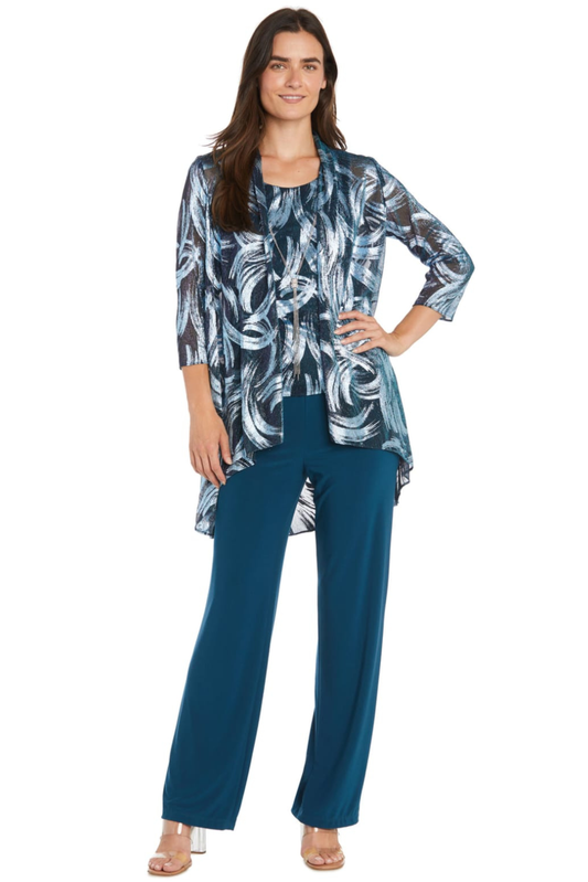 R&M Richards Peacock Aqua Abstract 3-Piece Formal Pant Set