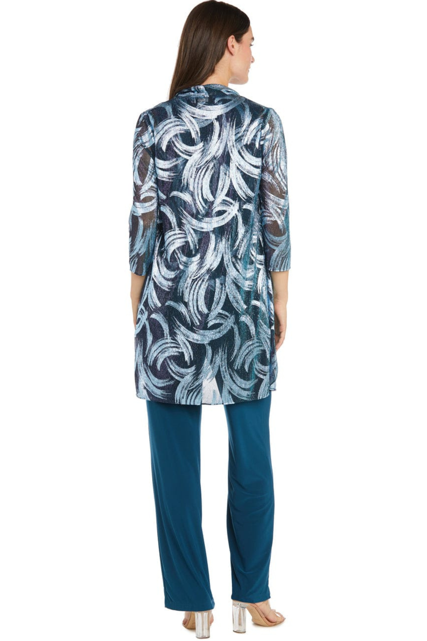 R&M Richards Peacock Aqua Abstract 3-Piece Formal Pant Set