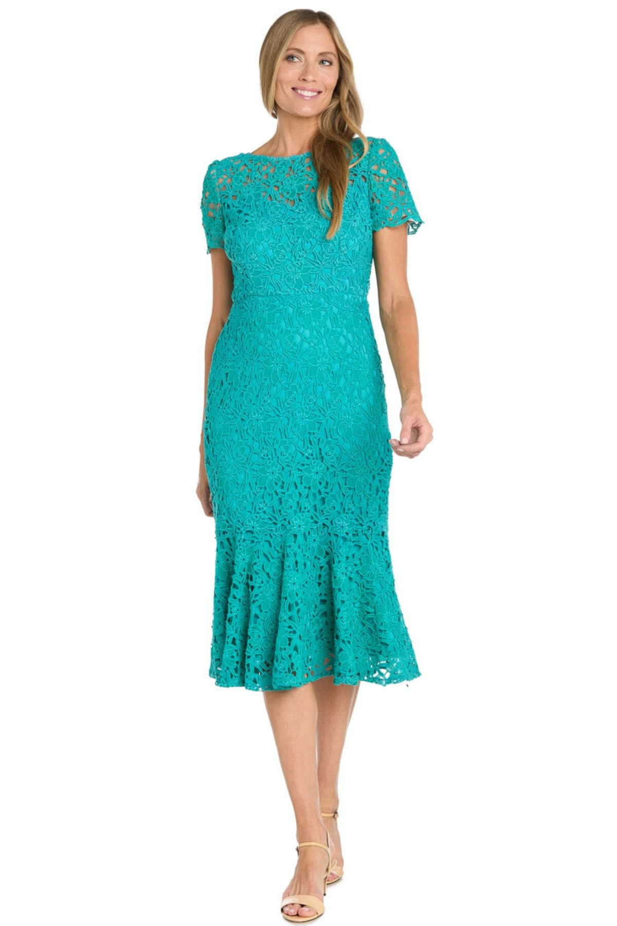 R&M Richards Floral Guipure Lace Trumpet Midi Dress