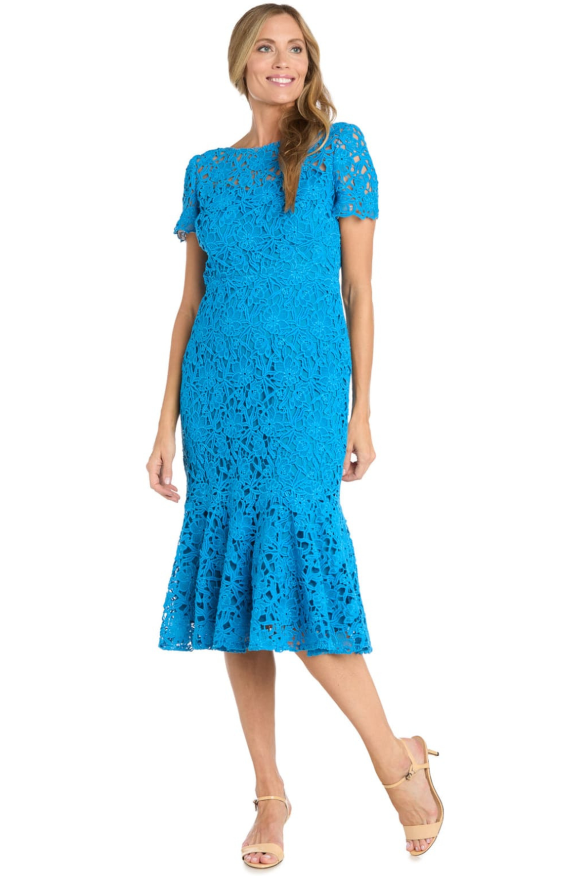 R&M Richards Floral Guipure Lace Trumpet Midi Dress