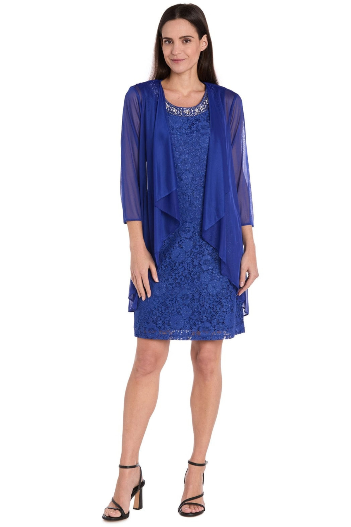 R&M Richards Royal Blue Sequined Lace 2-Piece Sheer Jacket Dress Set