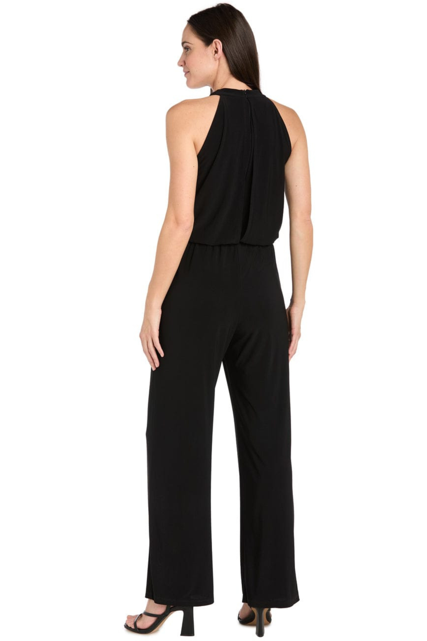 R&M Richards Cross-Front Halter Wide-Leg Evening Jumpsuit