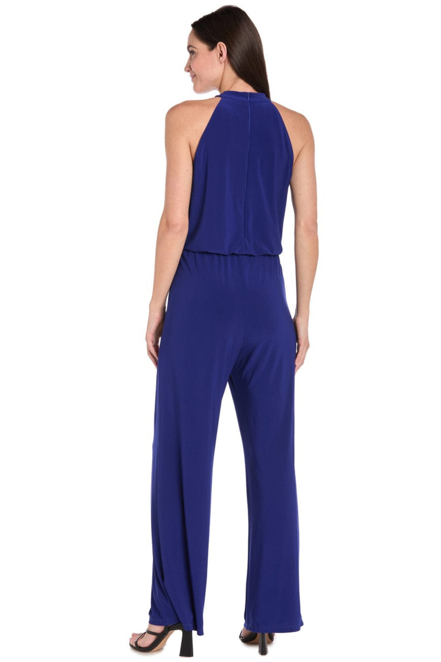 R&M Richards Cross-Front Halter Wide-Leg Evening Jumpsuit