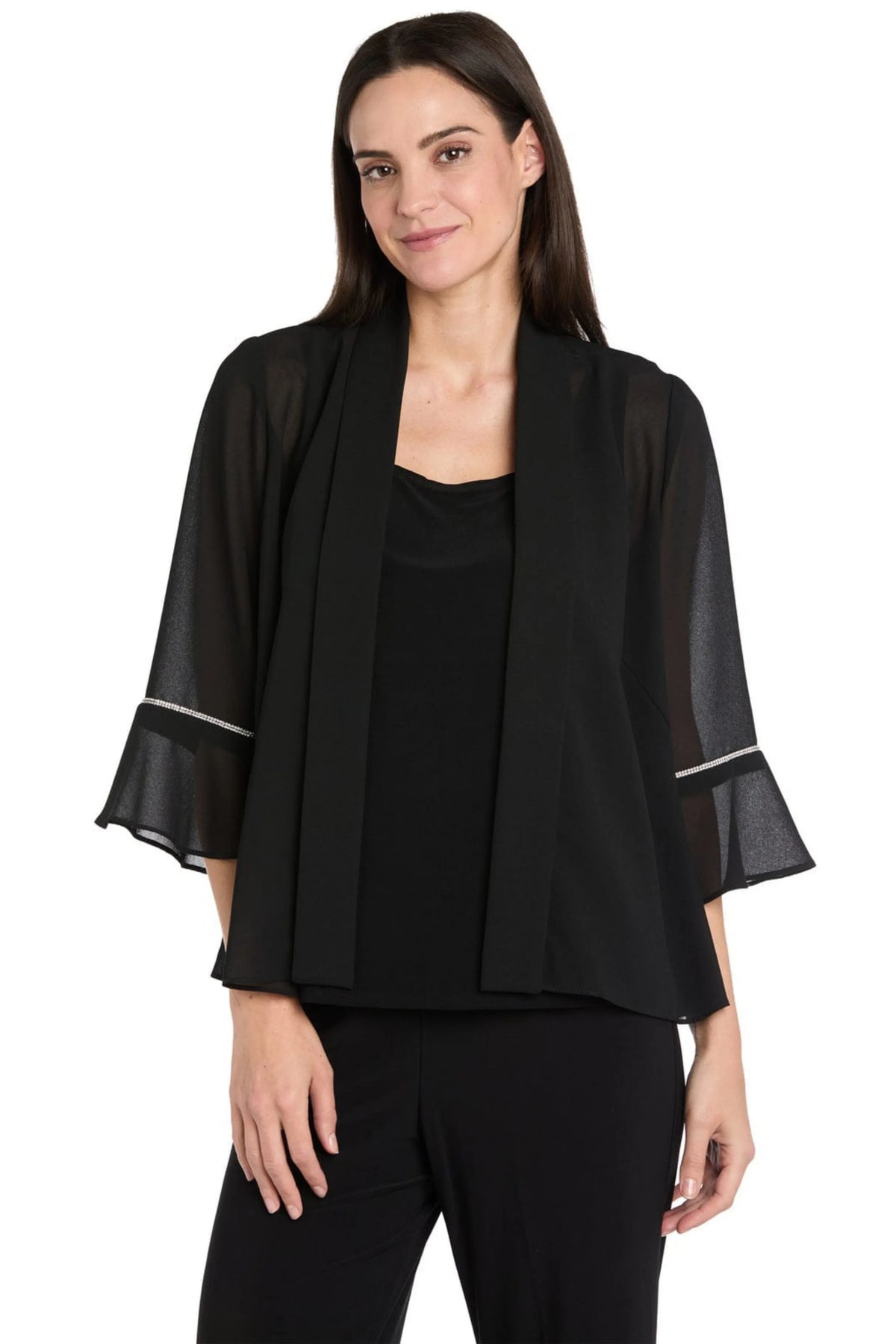 R&M Richards Black Sheer Chiffon Rhinestone Trim Jacket