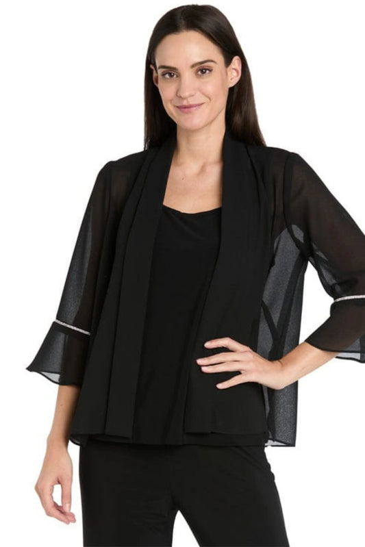 R&M Richards Black Sheer Chiffon Rhinestone Trim Jacket