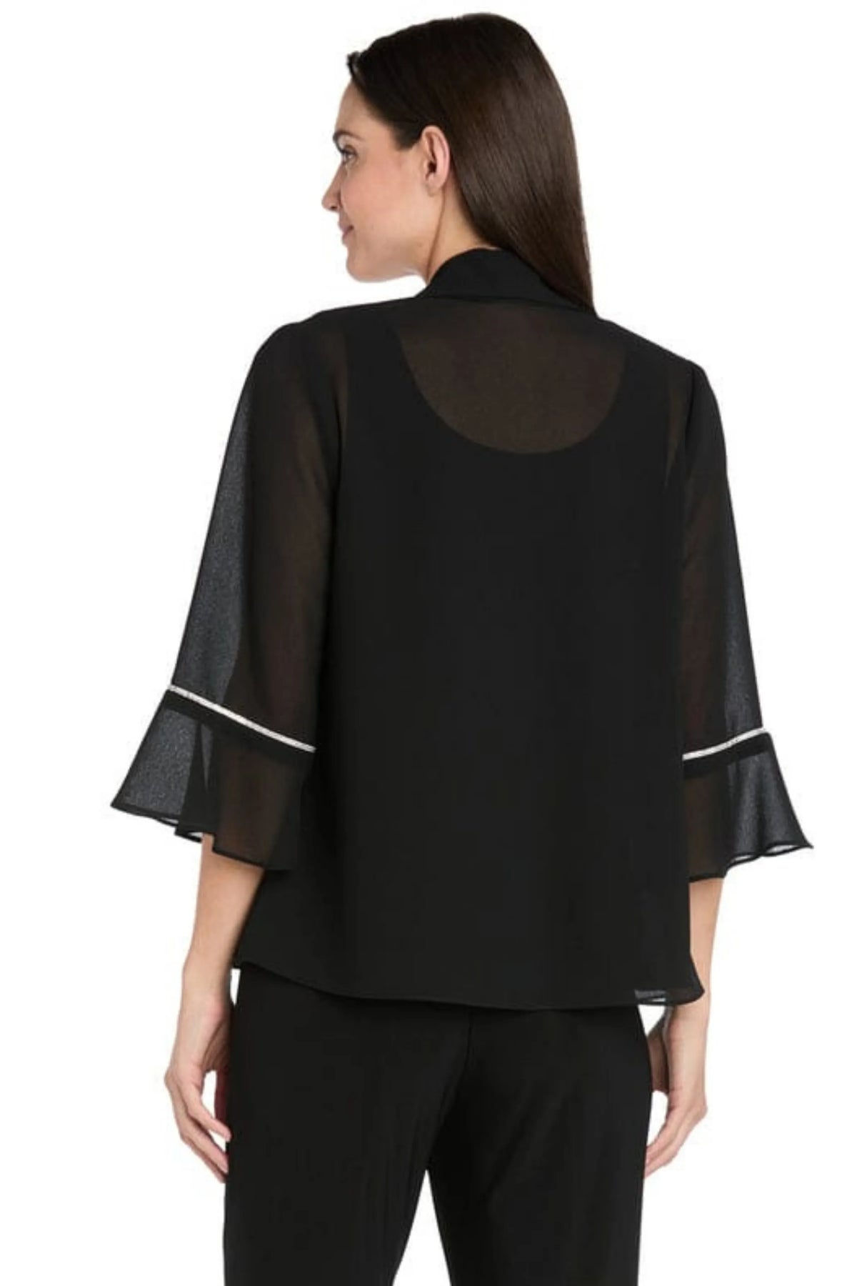 R&M Richards Black Sheer Chiffon Rhinestone Trim Jacket