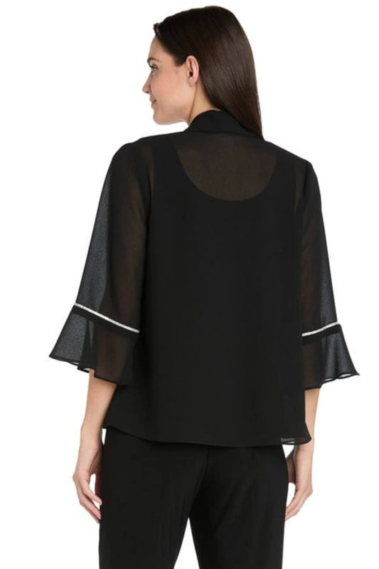 R&M Richards Black Sheer Chiffon Rhinestone Trim Jacket