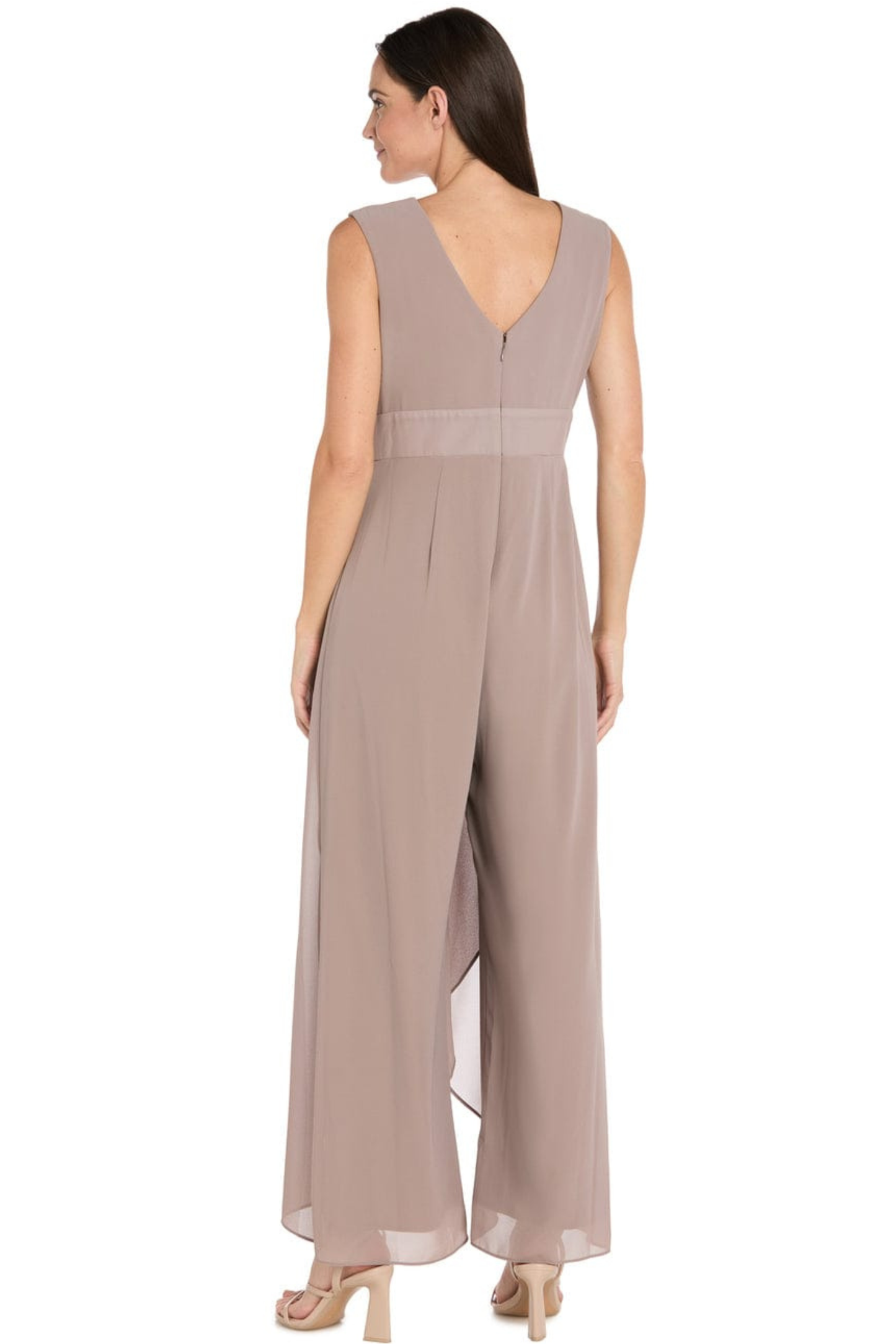 R&M Richards Rhinestone-Trim Draped Wide-Leg Evening Jumpsuit
