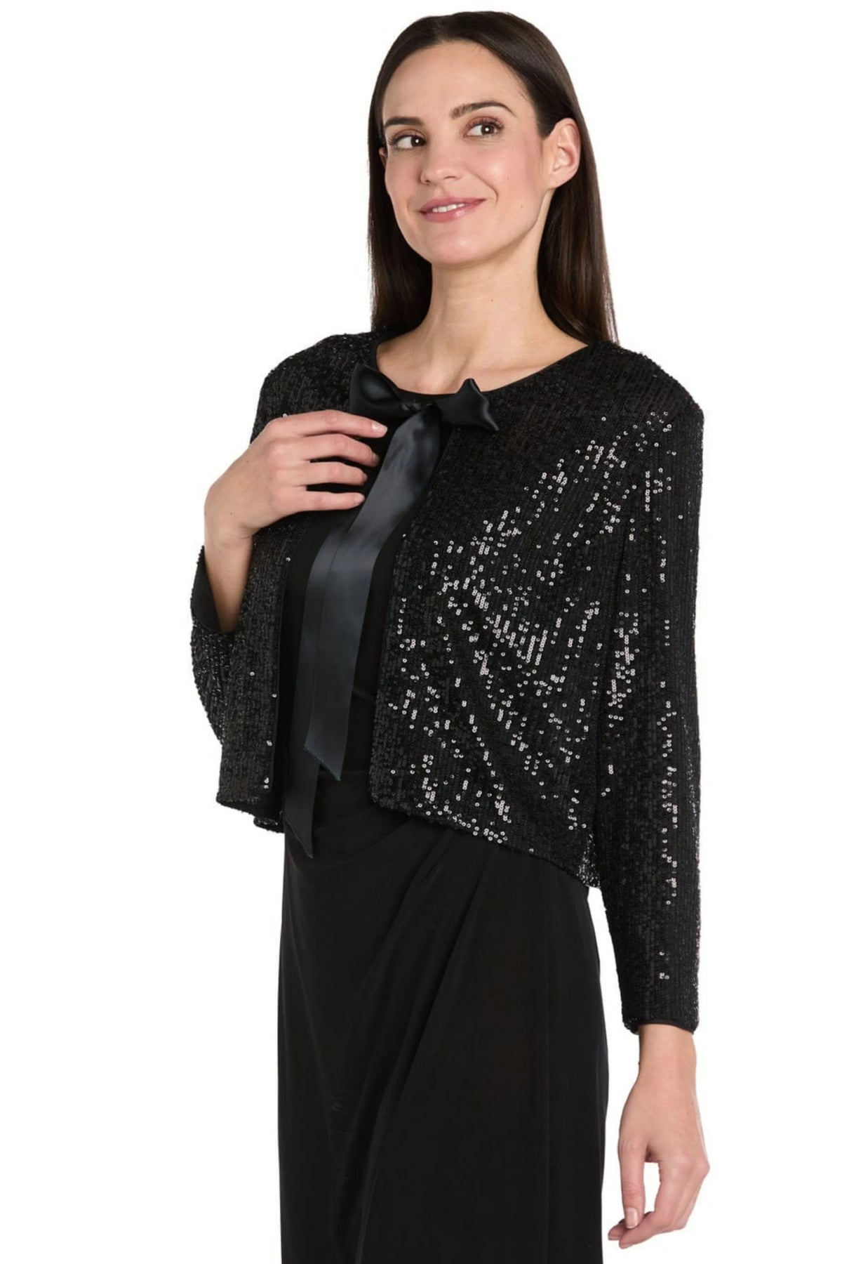 RM Richards Black Sequin Crop Bolero & Satin Tie