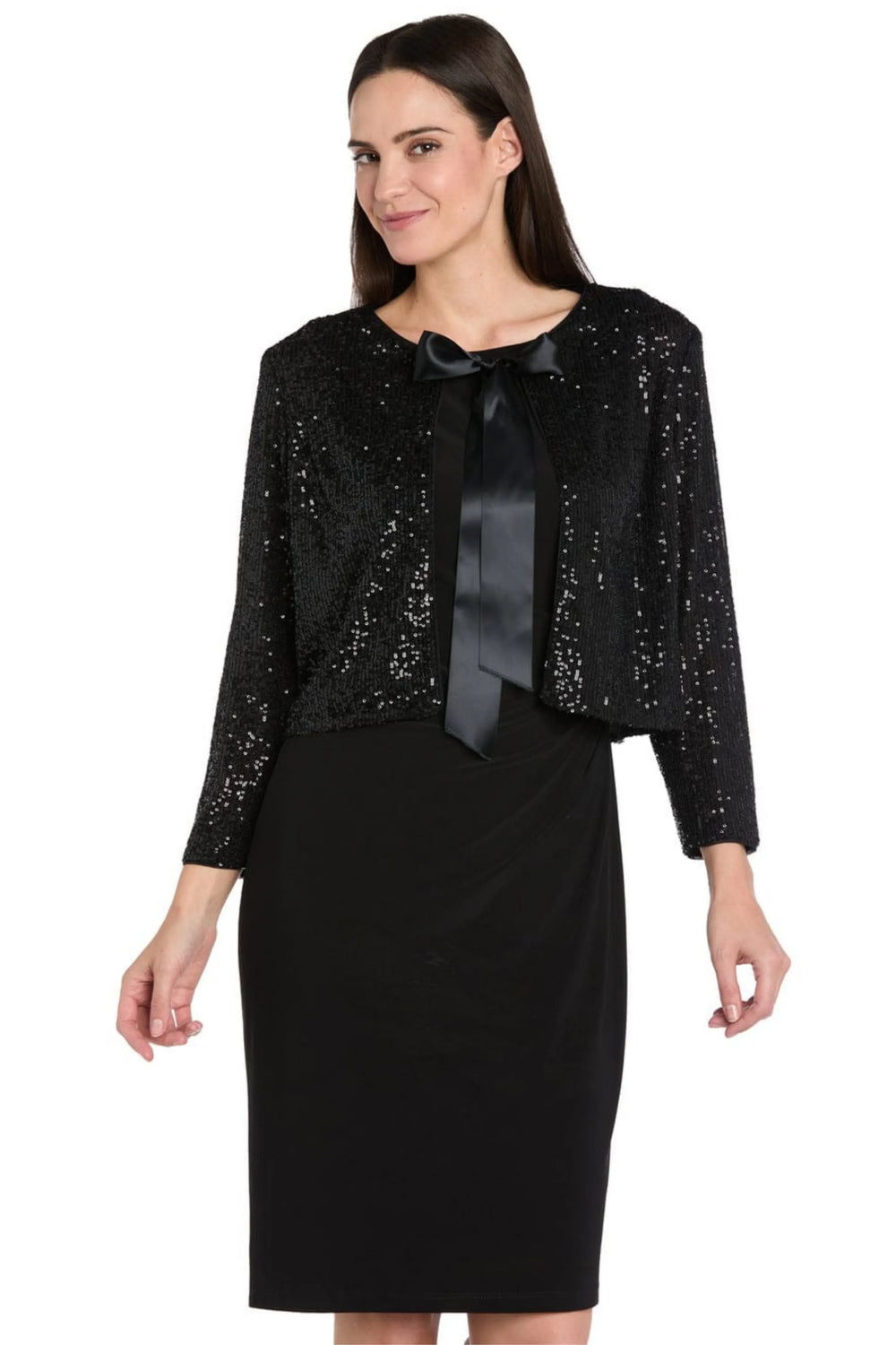 RM Richards Black Sequin Crop Bolero & Satin Tie