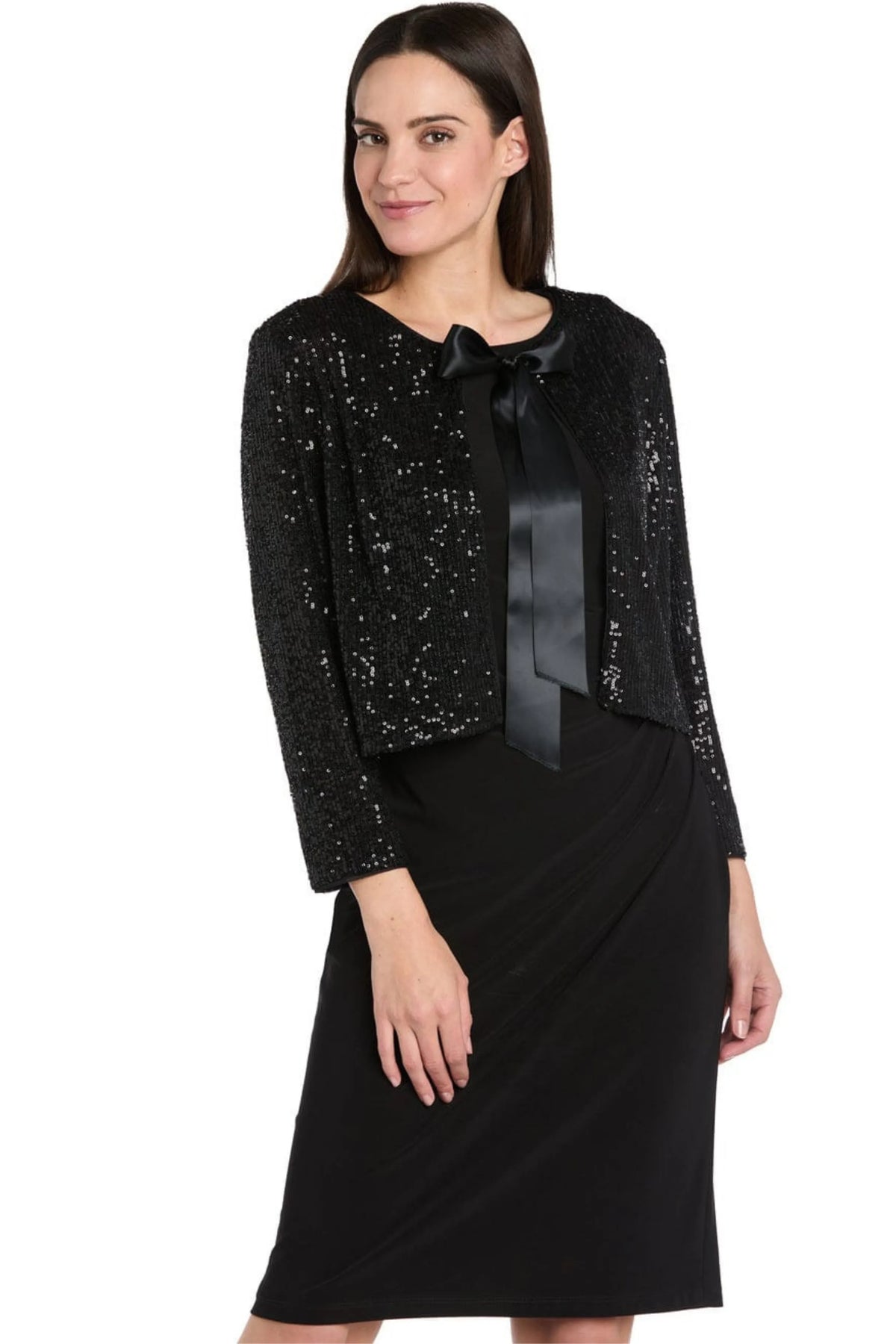 RM Richards Black Sequin Crop Bolero & Satin Tie