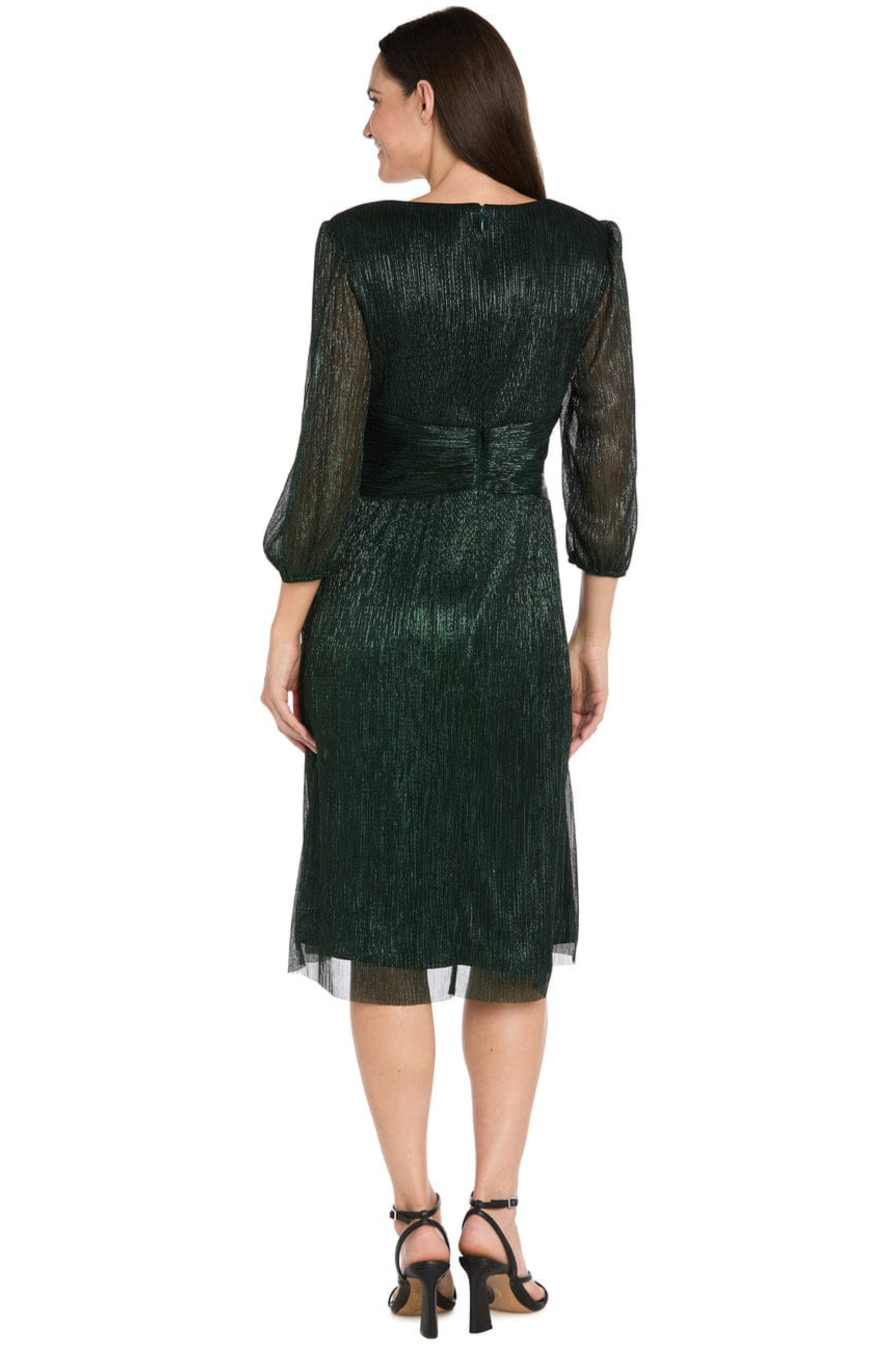 R&M Richards Metallic Shimmer Side-Ruffle Dress