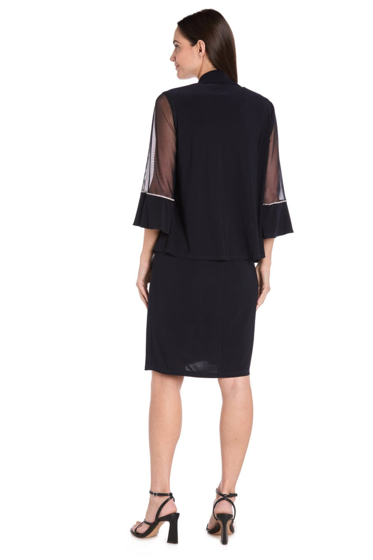 R&M Richards Rhinestone Trim Sheer Bell-Sleeve Jacket Dress