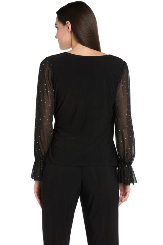 R&M Richards Faux-Wrap Rhinestone Buckle Top