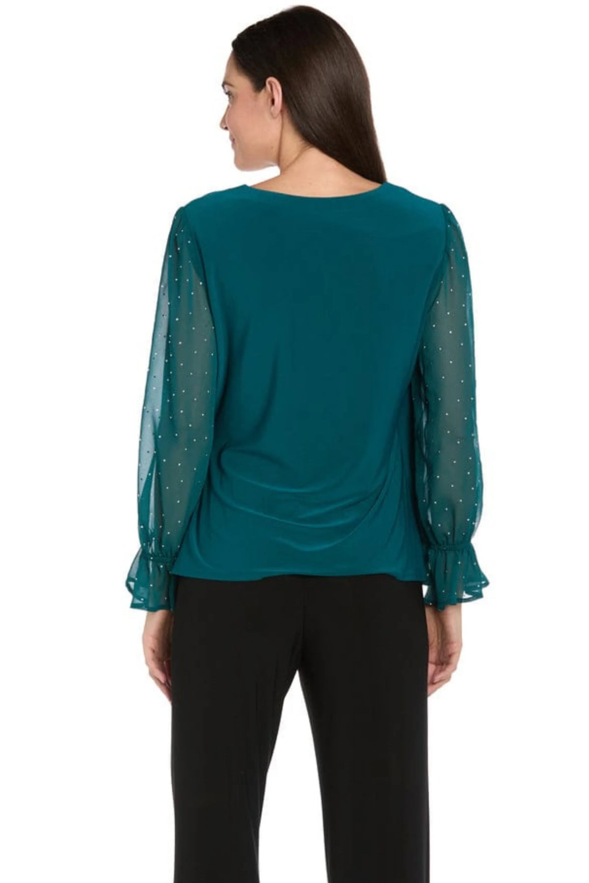 R&M Richards Faux-Wrap Rhinestone Buckle Top