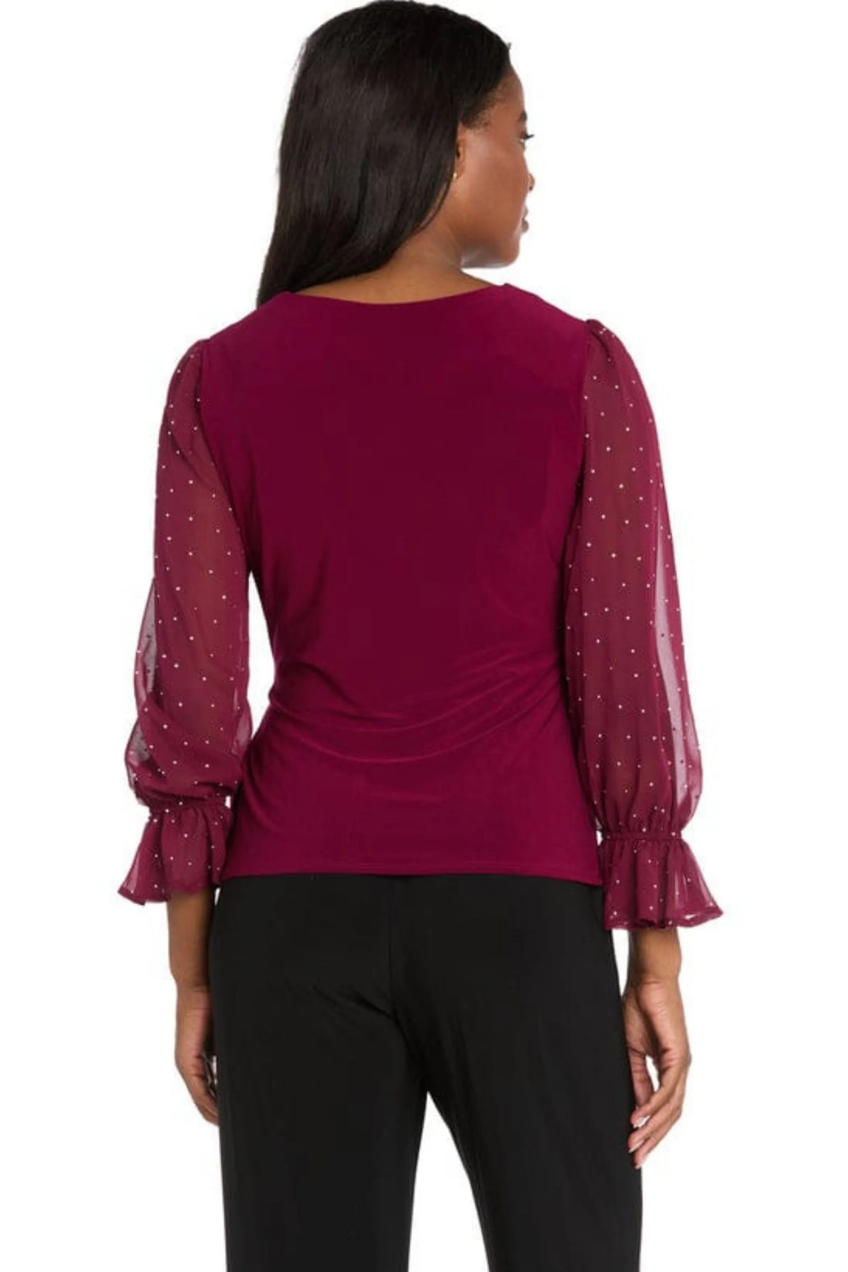 R&M Richards Faux-Wrap Rhinestone Buckle Top