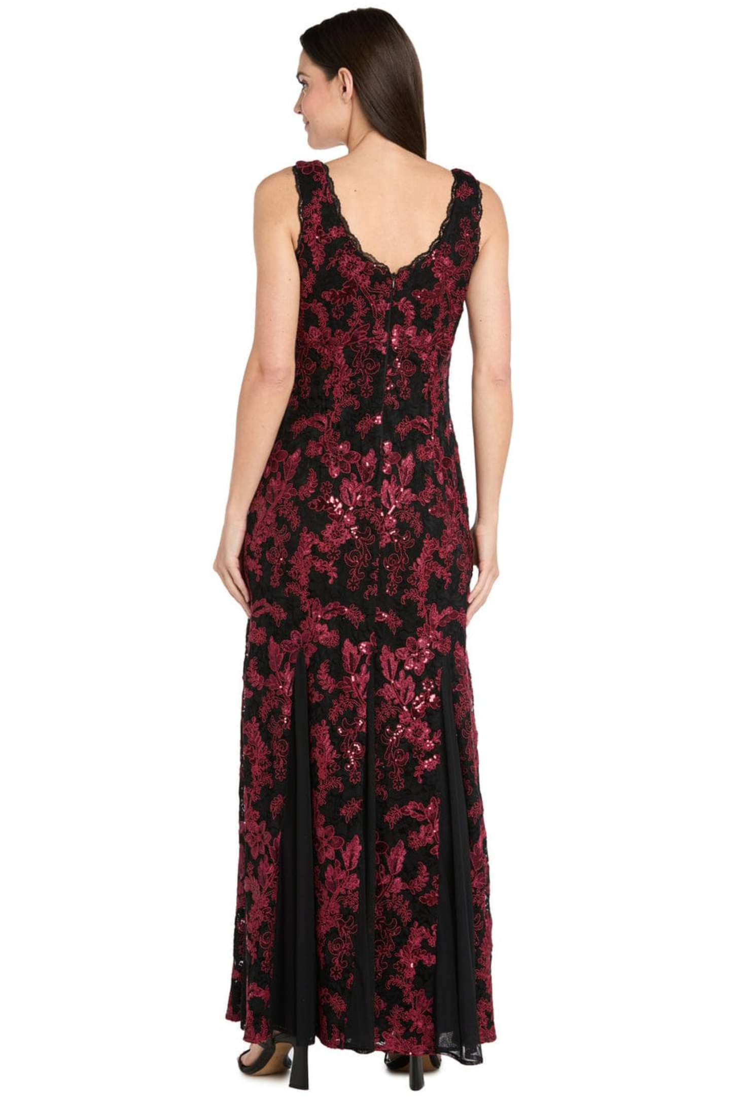 R&M Richards Sequined Lace Godet Evening Dress