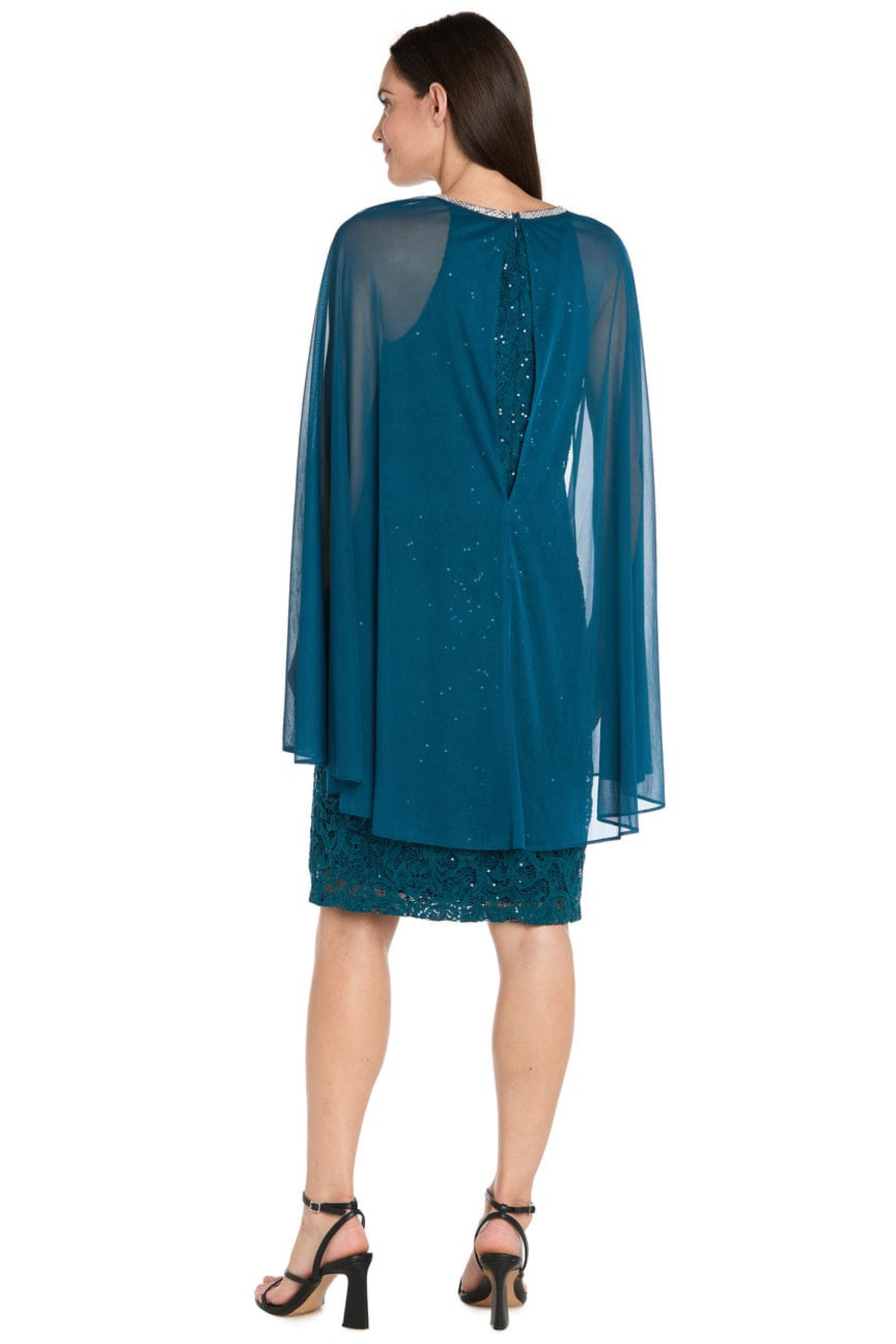 R&M Richards Sequined Lace Capelet Dress