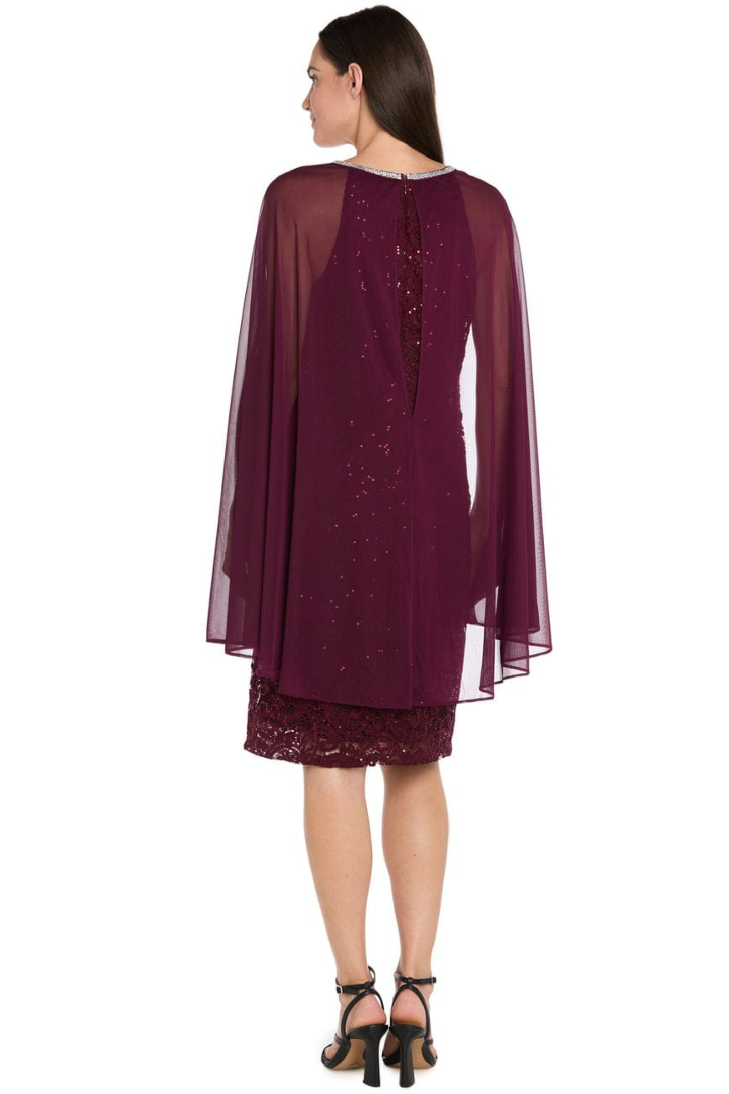 R&M Richards Sequined Lace Capelet Dress