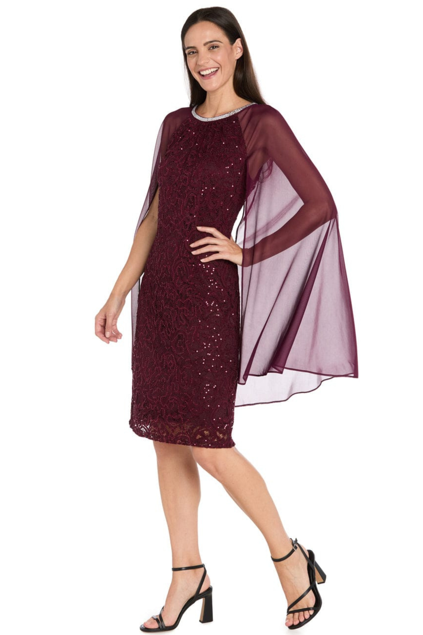 R&M Richards Sequined Lace Capelet Dress