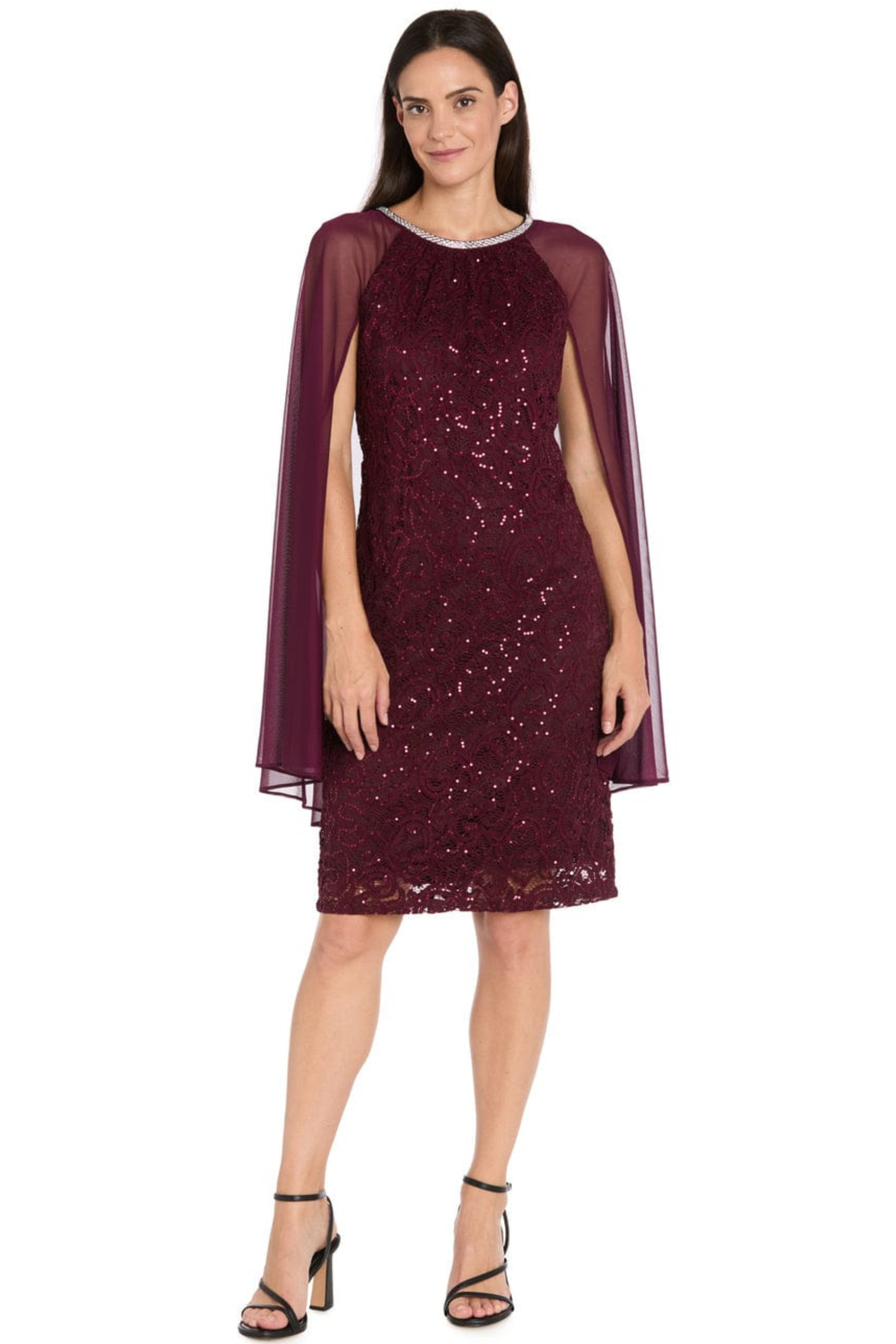 R&M Richards Sequined Lace Capelet Dress