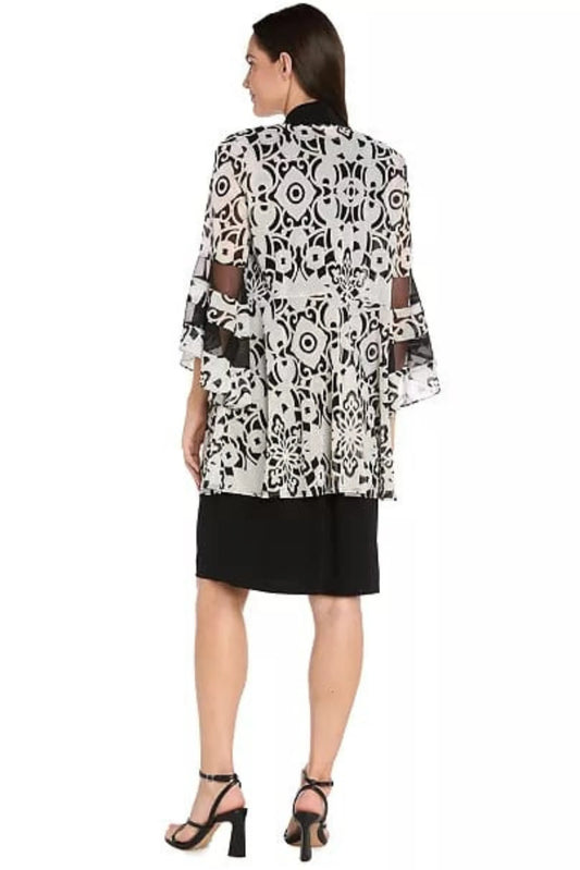 R&M Richards Black Cream Geometric Print Duster Jacket Dress