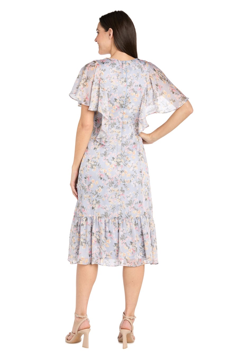 RM Richards Ruffle Floral Midi Dress with Flutter Sleeves