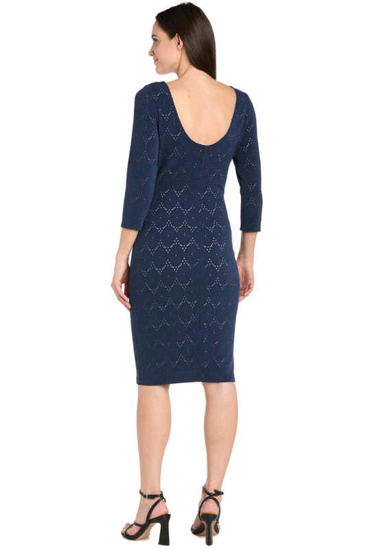 R&M Richards Navy & Nude Geometric Crochet Sheath Day Dress