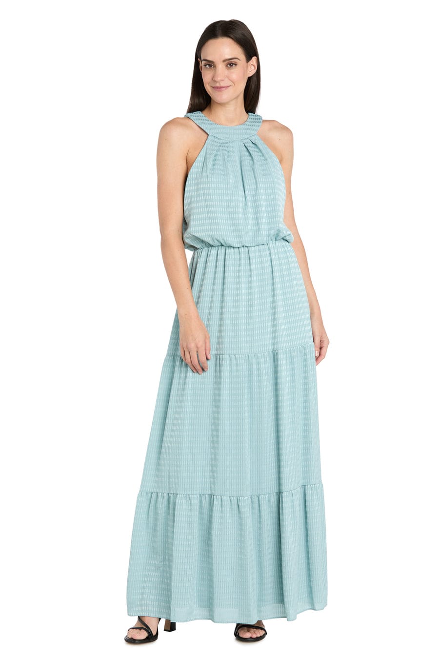 RM Richards Textured Halter Maxi Dress with Tiered Skirt