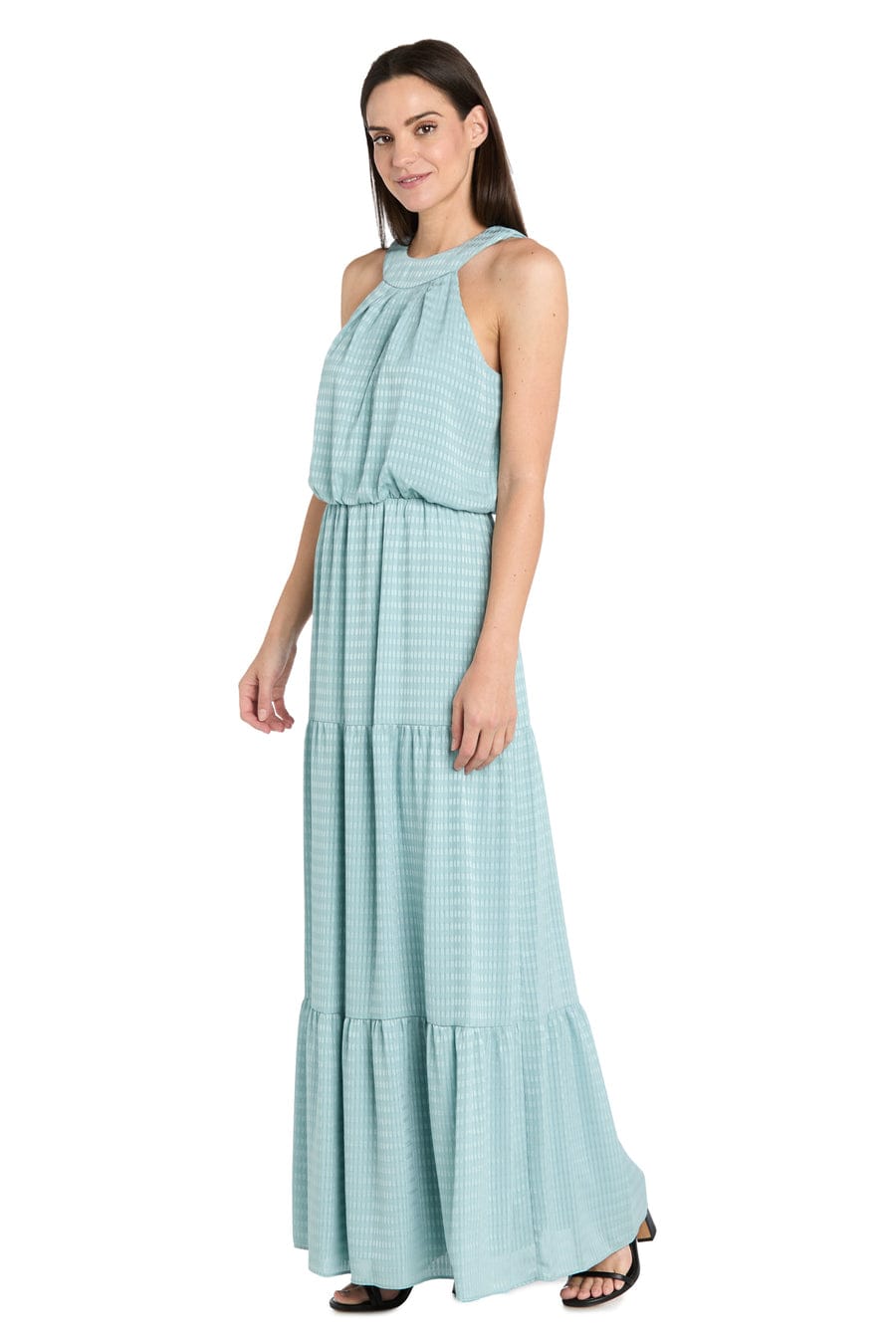 RM Richards Textured Halter Maxi Dress with Tiered Skirt