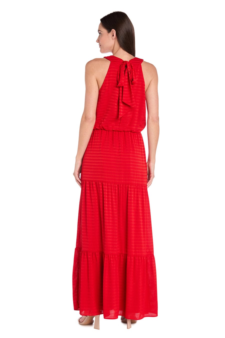 RM Richards Textured Halter Maxi Dress with Tiered Skirt