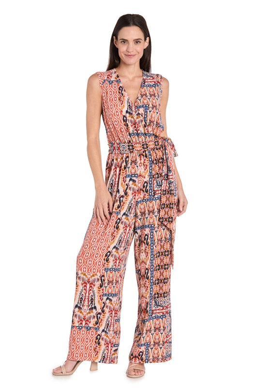 RM Richards Sleeveless Printed Wide-Leg Jumpsuit