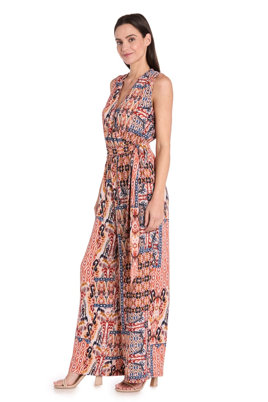 RM Richards Sleeveless Printed Wide-Leg Jumpsuit