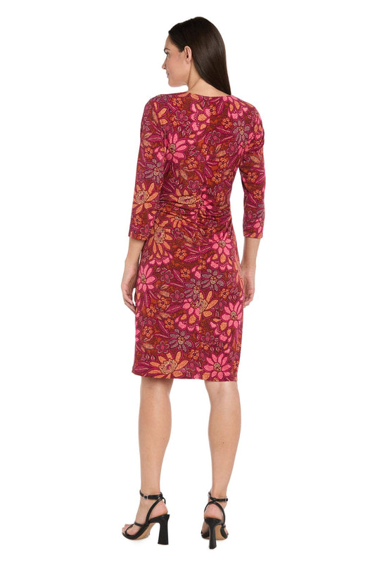 R&M Richards Red Floral Faux-Wrap Side-Buckle Day Dress