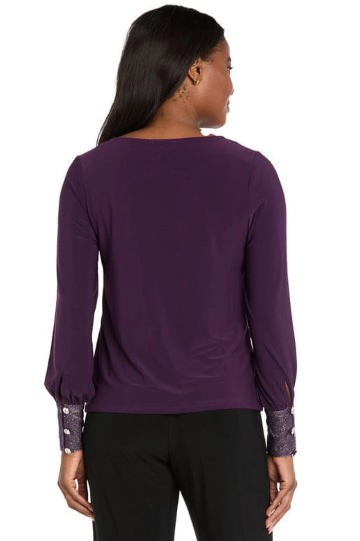 R&M Richards Plum Cold-Shoulder Metallic Trim Top