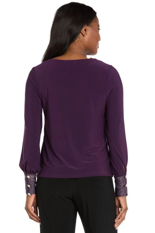 R&M Richards Plum Cold-Shoulder Metallic Trim Top