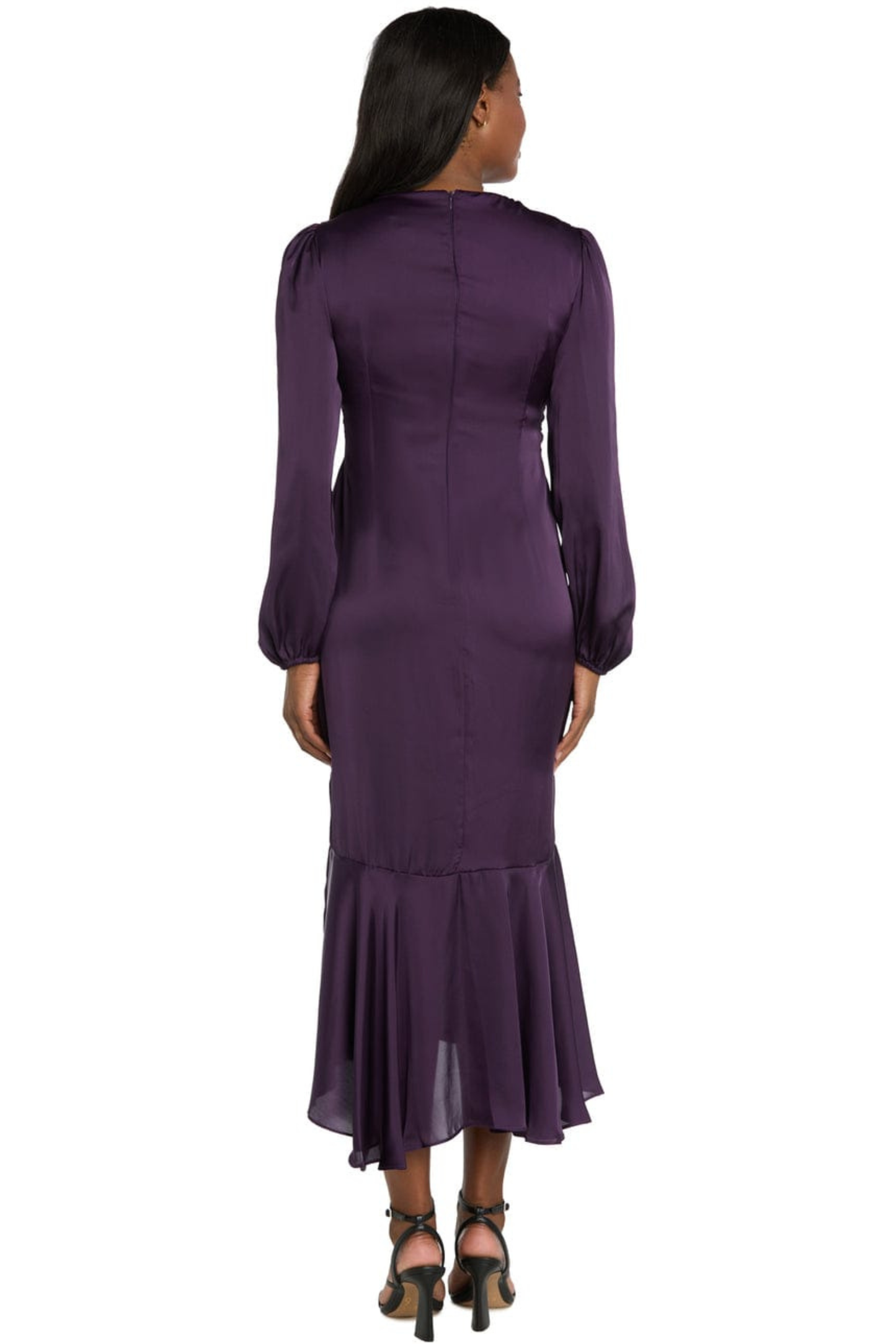 R&M Richards Satin Rhinestone-Buckle Faux-Wrap Party Dress