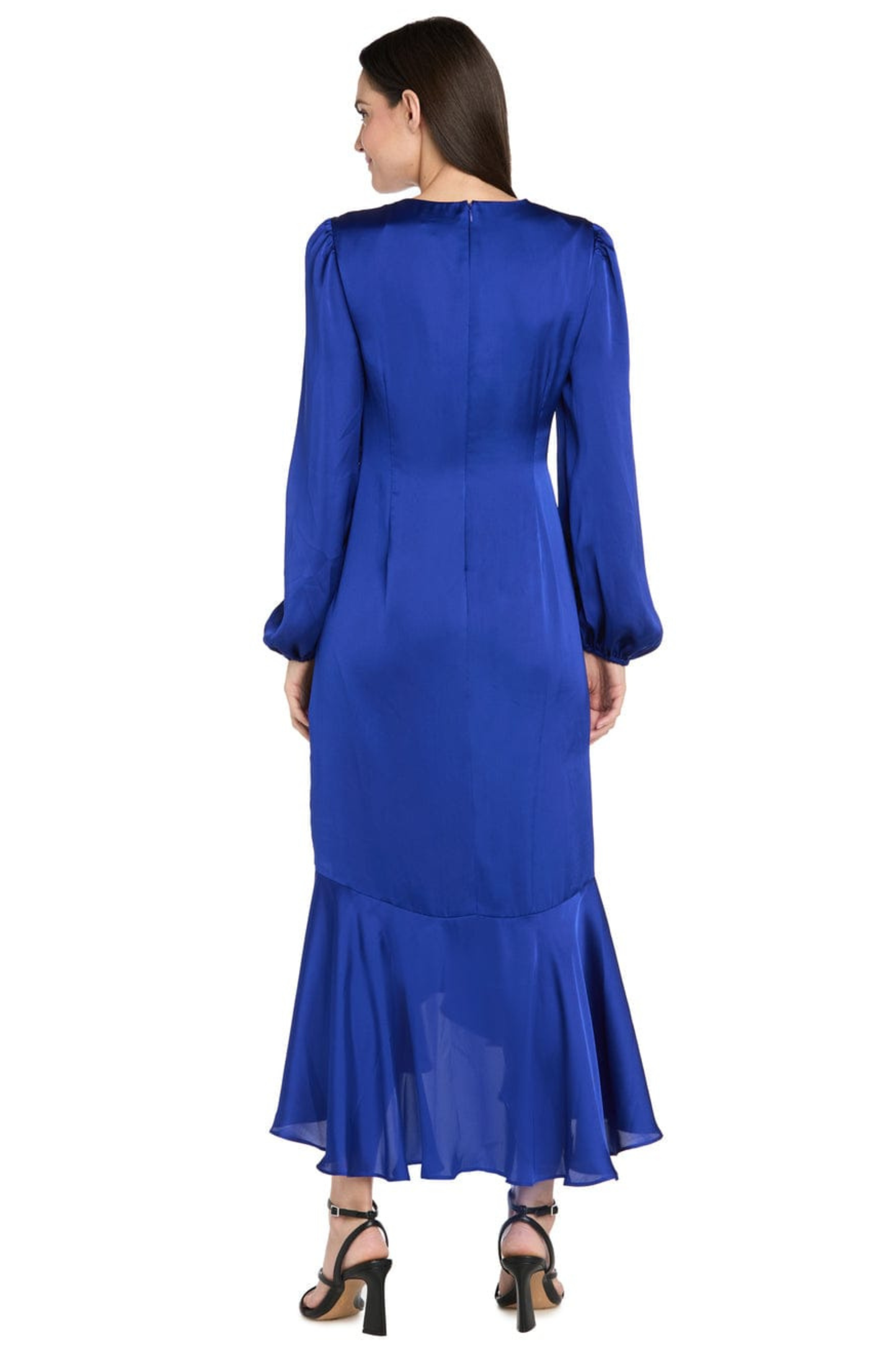 R&M Richards Satin Rhinestone-Buckle Faux-Wrap Party Dress