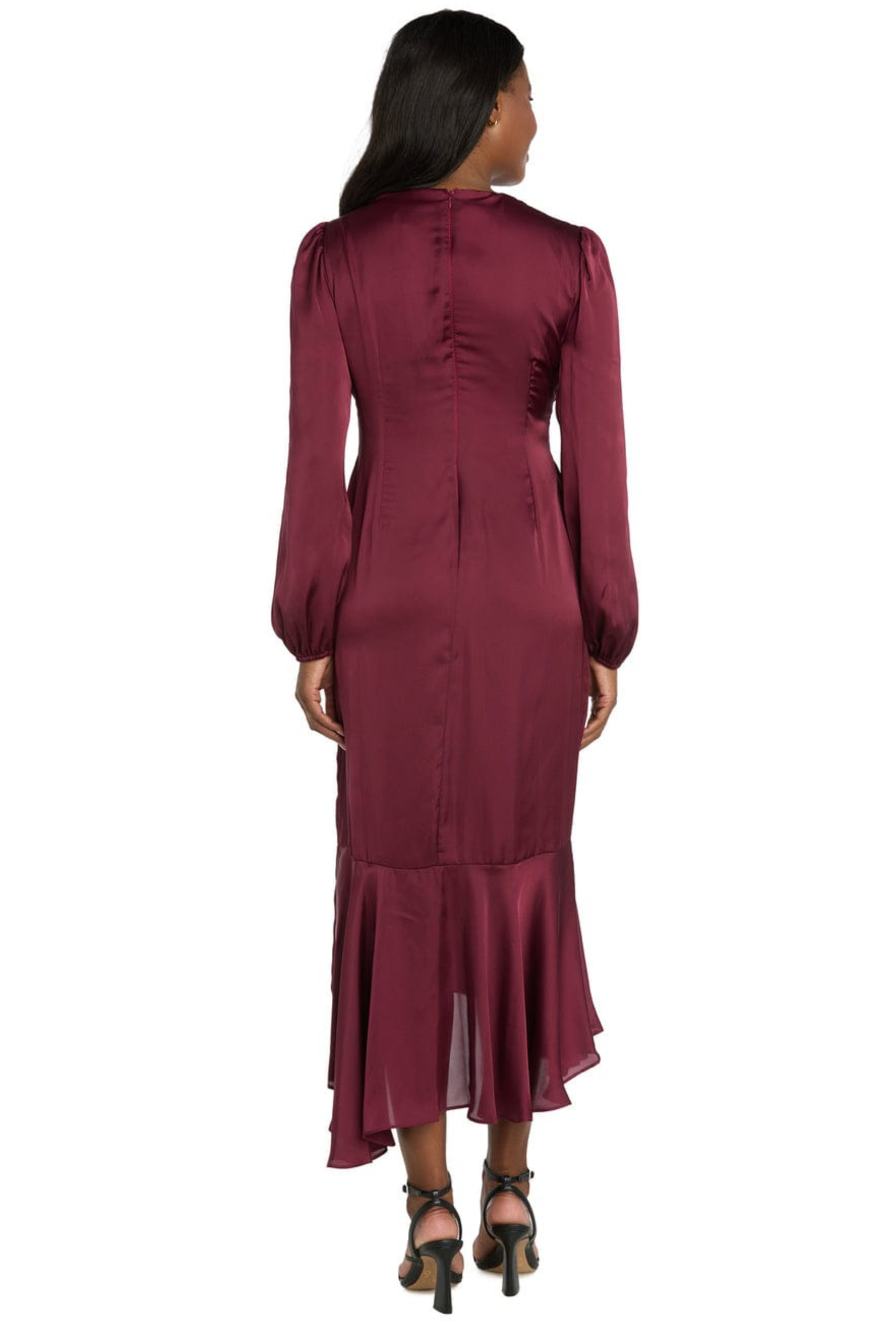 R&M Richards Satin Rhinestone-Buckle Faux-Wrap Party Dress