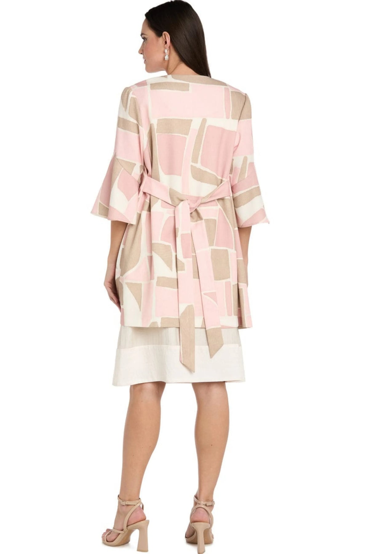 R&M Richards Blush Beige Geometric Print Bell-Sleeve Jacket Dress