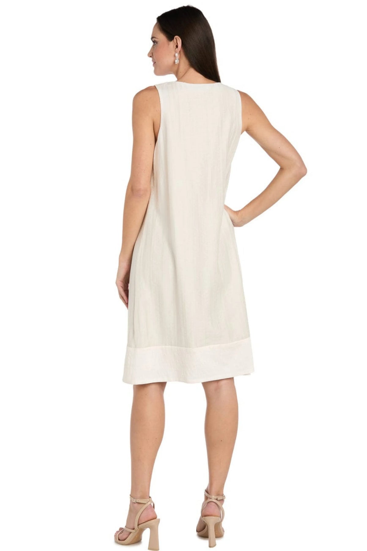 R&M Richards Blush Beige Geometric Print Bell-Sleeve Jacket Dress