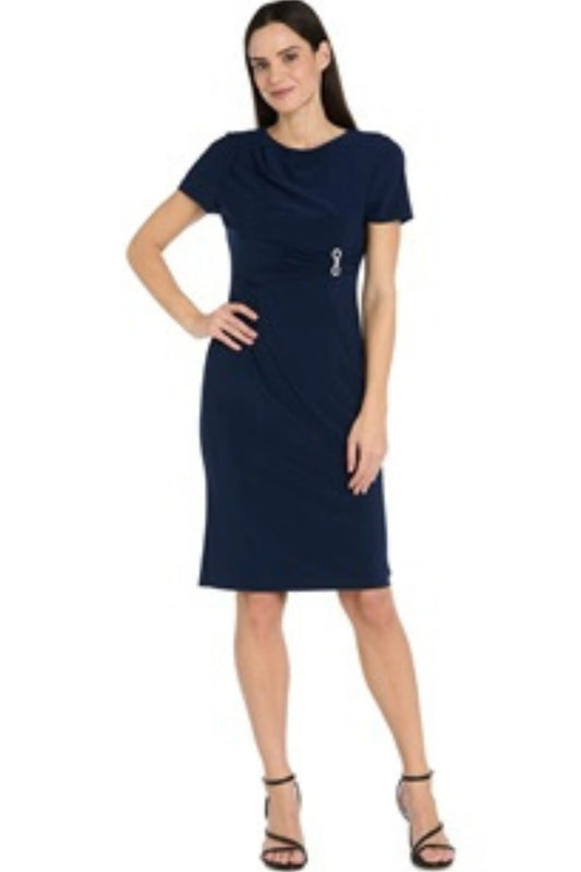 R&M Richards Rhinestone Ring Side-Ruched Sheath Dress