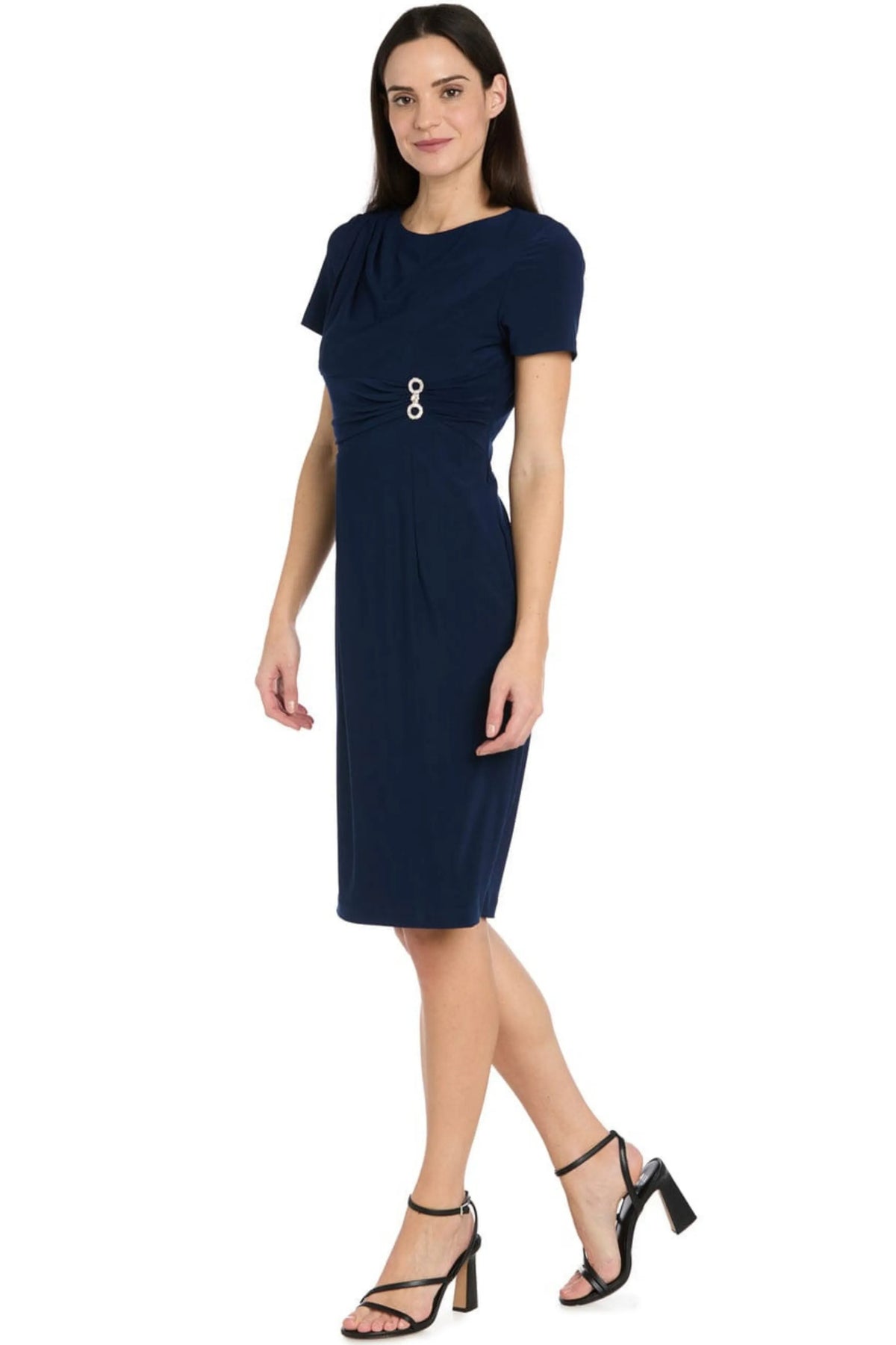 R&M Richards Rhinestone Ring Side-Ruched Sheath Dress