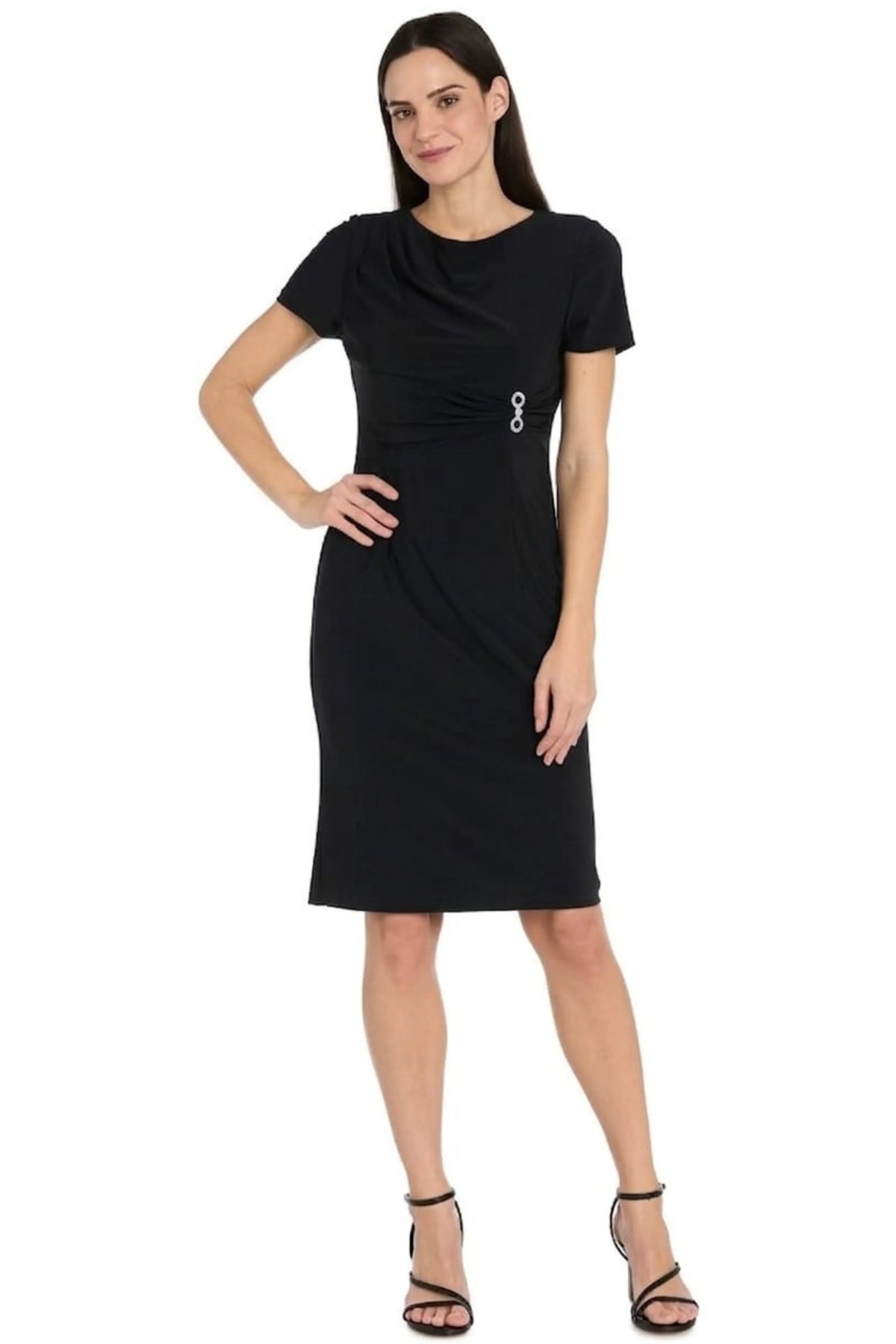 R&M Richards Rhinestone Ring Side-Ruched Sheath Dress