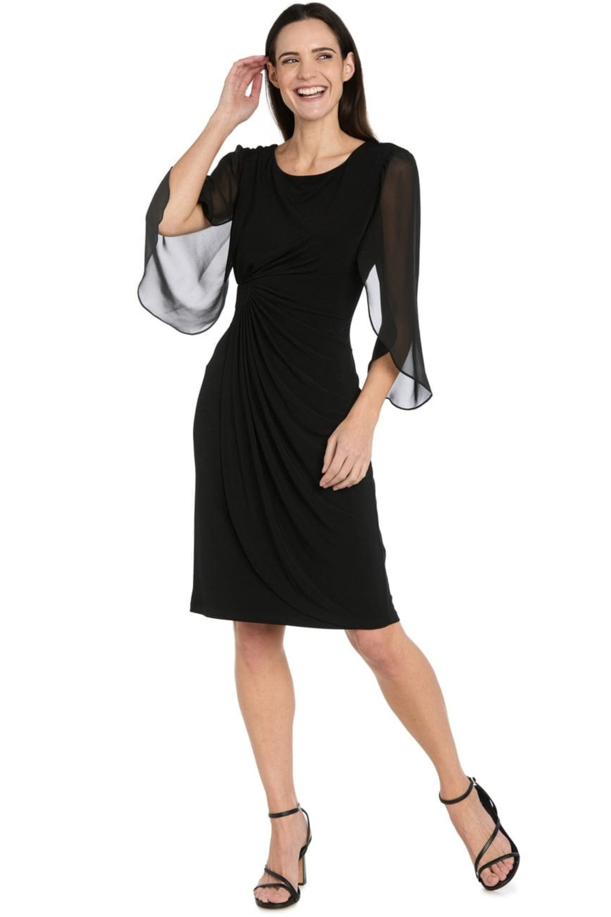 R&M Richards Side Rouched Sheath Dress with Sheer Bell Sleeves